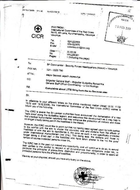 ICRC Letter 20 Feb 2009